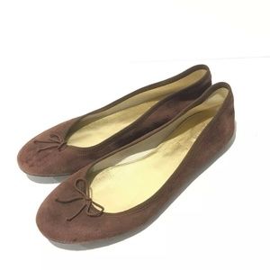 J Crew Brown Suede Ballet Flats Size 9 Bow Slip On